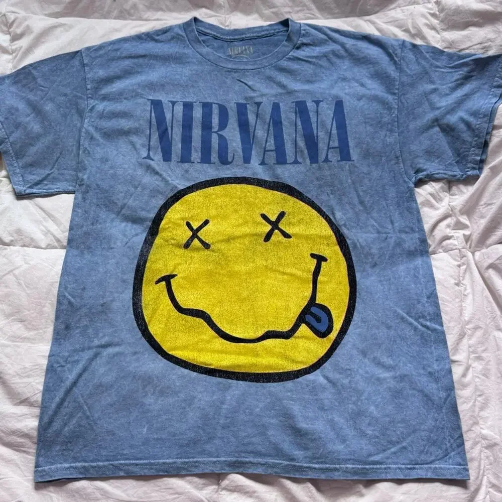 Nirvana smiley graphic band tee L casual cotton alt grunge short sleeve emo - Picture 3 of 8